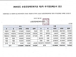 2025년도 순창군장애인복지관 제2차 추가경정예산서 공고